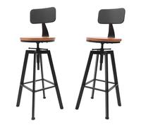 OBLLER Tabouret de Bar Bois Métal Lot 2 Hauteur Réglable | Tabouret Vintage avec Assise Confortable et Pivot 360°, Tabouret avec Repose-Pieds pour Maison et Café