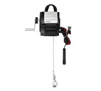 OBLLER Treuil Bateau 12V 907kg Double Commande Filaire et Manivelle | Câble 9.2m pour Charges Lourdes, Outil de Levage avec Commande à Distance, Equipement pour Remorquage