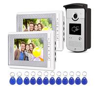 OBO Hands Interphone Vidéo Filaire 4Fils Visiophone 7Pouces pour 2 Appartements avec 2 Moniteurs Intérieurs, Platine Extérieure RFID,Déverrouillage par Badge,Audio Bidirectionnel