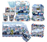 Obussgar Décoration de fête de police - Vaisselle de fête de police comprenant assiettes, gobelets, serviettes, nappe, pailles - pour 20 personnes