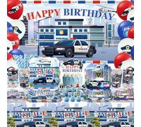 Obussgar Décorations de fête de police - Fournitures de fête de police y compris bannières, assiettes, décorations de gâteaux, gobelets, serviettes, nappes - Pour 20 personnes (BJ)