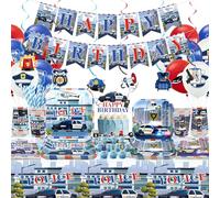 Obussgar Décorations de fête policière - Fournitures de fête de police y compris bannière, assiette, décoration de gâteau, tasse, serviette, nappe - Pour 20 personnes (LQ)