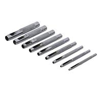 OC-PRO Emporte Pièces Ronds à Frapper - Jeu de 9 Outils de 2.5 à 10 mm - Idéal pour Matières Synthétiques, Carton, Cuir, Bois, Cuivre, Aluminium et Acier Doux - Coffret Argenté en Aluminium et Bois