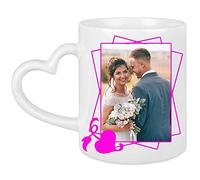 Ocadeau Mug blanc céramique coeur personnalisé photo - Mug imprimé blanc avec anse en forme de cœur - Tasse personnalisable avec poignée cœur originale