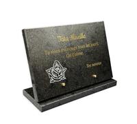 OCAP-FUNERAIRE.COM Plaque funéraire rectangulaire en Granit véritable d'épaisseur 2 cm, Personnalisable avec Pictogramme, textes et Signature - 30 x 20 cm