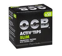 OCB ActivTips Slim Lot de 5 Paquets de 50 filtres à Charbon Actif avec Capuchons en céramique Argenté 7 mm