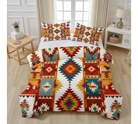 Occidental Native Amérindien Housse de Couette Fermeture Éclair, Navajo Aztèque Tribal Ethnique Géométrique Parure de Lit 2 Personnes Literie 280x240 avec Fermeture Éclair et 2 Taies D'oreiller