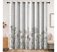 Occultant Rideaux Beige Vintage Champêtre 91.5 x 214 cm (L x H) 2 Panneaux | Prairie Fleurs Chardons Marguerites Rideaux Decoration, Rideau Thermiques Oeillet Chambre Salon Draperies Intérieurs Fenetre