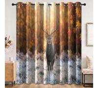 Occultant Rideaux Orange Nature Animaux 110 x 215 cm (L x H) 2 Panneaux | Automne Arbre Cerfs Prairie Lever De Soleil Rideaux Deco, Rideau Thermique Oeillet Chambre Salon Draperies Intérieurs Fenetre