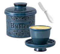 Occzin - Beurrier français en céramique avec ligne d'eau - Cloche à beurre en porcelaine avec couvercle - Beurrier pour la fraîcheur et la capacité de tartiner - Récipient à beurre