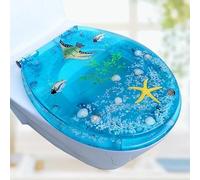 Ocean Series Art Relief Abattant WC en résine avec couvercle Effet 3D Étoile de mer Coquillage véritable Convient pour U/V/O Type abattant de toilette (taille : 40 ~ 47 x 32 ~ 38 cm)