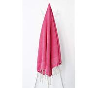 OCEAN VIBES Fouta 100 x 200 cm Tarifa Unie Rose Fuchsia - 100% Coton - Finition Franges