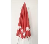 OCEAN VIBES Fouta, Serviette de Plage légère, Serviette de Plage légère, paréo, Ultra absorbante,100 cm x 200 cm - Cap Ferret Rouge Rubis - 100% Coton - Finition Franges