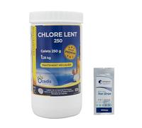 OCEDIS Chlore Lent 250 Galets 250g - 1,25kg | Chlore Lent Stabilisé - Non Comburant - Désinfection Régulière - Dissolution Lente + 10 Tests HPS OFFERTS 6 en 1