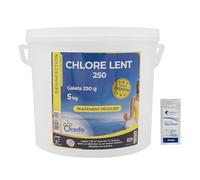OCEDIS Chlore Lent 250 Galets 250g - 5kg | Chlore Lent Stabilisé - Non Comburant - Désinfection Régulière - Dissolution Lente + 10 Tests HPS OFFERTS 6 en 1