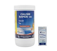 OCEDIS Chlore Rapide V60 Granulé - 1kg | Chlore Choc Stabilisé - Désinfection Choc - Dissolution Rapide + 10 Tests HPS OFFERTS 6 en 1