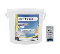 OCEDIS Force 5-250 Spécial Filtre à Cartouche Galets 250g - 5kg | Chlore Lent Stabilisé Multiaction - Désinfection Régulière Multifonction - Dissolution Lente + 10 Tests HPS OFFERTS 6 en 1