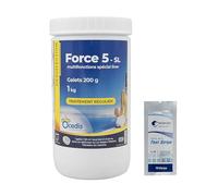 OCEDIS Force 5 - SL Multifonctions Spécial Liner Galets 200g - 1kg | Chlore Lent Stabilisé Multiaction - Désinfection Régulière Multifonction - sans sulfate de cuivre + 10 Tests HPS OFFERTS 6 en 1