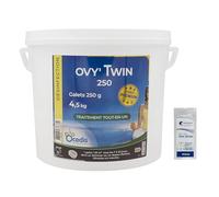OCEDIS OVY'TWIN 250 Galets 250g - 4,5kg | Chlore Lent Stabilisé Multiaction - Non Comburant - Désinfection Régulière Multifonction avec Action Choc - Dissolution Lente + 10 Tests HPS OFFERTS 6 en 1