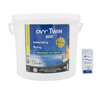 OCEDIS OVY'TWIN 500 Galets 500g - 4,5kg | Chlore Lent Stabilisé Multiaction - Non Comburant - Désinfection Régulière Multifonction avec Action Choc - Dissolution Lente + 10 Tests HPS OFFERTS 6 en 1