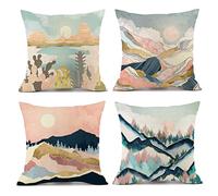 OCEUMACO Housse de Coussin 40x40 Lune Montagne Or Décoratif Housses Coussins pour Canapé Lit Chaise Salon Lot de 4 Luxe Moderne Taie d'oreiller Art Deco en Lin Scandinave - Rose Doré