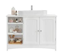 Ochama Meuble de salle de bain blanc réglable en hauteur, meuble sous-vasque extra long avec 2 portes, meuble de rangement pour salle de bain