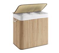 SONGMICS Panier à linge, avec couvercle et poignées, en bambou, 3 compartiments, 150 L, couleur naturelle