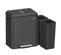 Ochama Poubelle de tri de cuisine, 2 x 15 L, Acier, 2 compartiments, Couvercle à fermeture douce, Pédale large, Noir encre