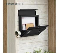 Ochama x SONGMICS Boîte aux Lettres Moderne, avec Couvercle, Porte-journaux, Verrouillable, Facile à Installer, Noir