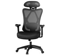Ochama x SONGMICS Chaise de bureau ergonomique en maille avec soutien lombaire, hauteur et appuie-tête réglables - Noir