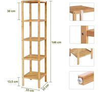 Ochama x SONGMICS Étagère de rangement 5 niveaux en bambou pour salle de bain, cuisine, salon, chambre - 33 x 33 x 146 cm
