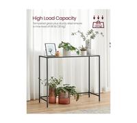 Ochama x SONGMICS LGT025B01 Table console avec 2 étagères, verre trempé, cadre en métal, pieds réglables, pour salon et couloir, noir