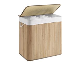 Ochama x SONGMICS Panier à linge avec couvercle en bambou - 3 Compartiments - Pliable - 60 x 40 x 61,5 cm - 150 L - Bois