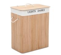 Ochama x SONGMICS Panier à linge en bambou naturel avec 2 compartiments, 100 litres, pliable avec sac amovible, 52 x 63 x 32 cm