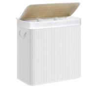 SONGMICS Panier à linge, avec couvercle et poignées, en bambou, 3 compartiments, 150 L, blanc