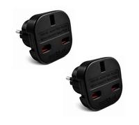 OcioDual Adaptateur Prise Anglaise, 2X Prise Anglaise Adaptateur Francais, Dubai, Irlande, Angleterre, Convertisseur de EU vers UK, Europe ver UK Adapter, 3 Broches vers 2 Broches, Noir