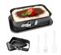OCMCMO Moule à gâteau rectangulaire - 28 x 18 cm - Petits moules à gâteau avec fond de service et 3 spatules en silicone - Pour gâteau au fromage, tiramisu et pâtisserie maison
