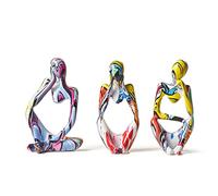 Octdays Lot de 3 Statues de penseur Graffiti colorées pour décoration d'intérieur, Sculpture Abstraite Moderne en résine à Collectionner pour Salon, Bureau, bibliothèque, Support TV