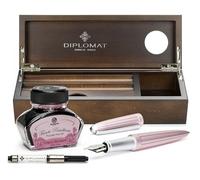 Coffret stylo plume Diplomat Aero rose antique avec encre et étui à crayons en bois de wengé