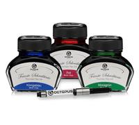 Octopus Encre d'écriture bleue, rouge, verte dans un pot d'encre avec | Trois pots d'encre avec convertisseur, différents ensembles de couleurs pour stylo-plume, plume en verre