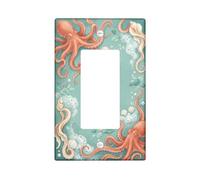 Octopus Interrupteur à bascule simple pour salle de bain Coquille côtière espiègle Bulle d'été en plastique bleu sarcelle Taille standard Accents muraux pour salon, chambre à coucher, décoration de