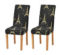 ODAWA Housse de siège noire Tour de Paris dorée pour chaise de salle à manger