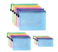Oderra Pochette Plastique A4+A5+A6, 15PCS Pochette Zippée, 5 Couleurs | PVC Mesh Zipper Pouch Document Wallet, Ranger Papiers petits Objets des Fournitures,Cosmétiques et Accessoires de Voyage