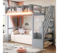 odikalo Lit mezzanine multifonction 90 x 200 cm, avec grille de sécurité et étagère, équipé d'une échelle montée, espace de rangement ouvert sous le lit, gris, lit d'enfant 90 x 200 cm