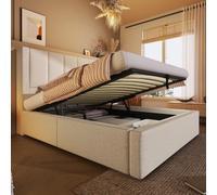 odikalo Lit rembourré 90 x 200 cm avec espace de rangement, station de | Lit simple avec tête de lit et porte-gobelet caché, lit avec coffre hydraulique, sans matelas