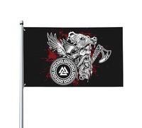 Odins Ours guerrier viking sur sa tête Drapeau pour maison, pelouse, décoration à suspendre, bannière de cour, vacances, drapeaux de bienvenue avec 2 œillets en métal, pour l'intérieur et l'extérieur