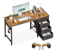 ODK Bureau avec 4 Tiroir en Tissu, 120x48cm Bureau avec Rangement Table d'ordinateur avec Crochet pour Casque, Table Informatique Réversible pour Salon Domicile, Marron