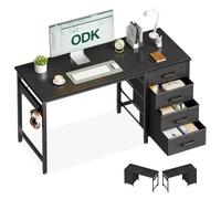 ODK Bureau avec 4 Tiroir en Tissu, 120x48cm Bureau avec Rangement Table d'ordinateur avec Crochet pour Casque, Table Informatique Réversible pour Salon Domicile, Noir