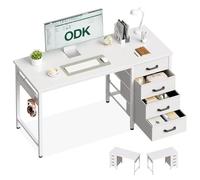 ODK Bureau avec 4 Tiroir en Tissu, 120x48cm Bureau avec Rangement Table d'ordinateur avec Crochet pour Casque, Table Informatique pour Domicile, Blanc