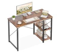 ODK Bureau avec Rangement, 100x48cm Bureau d'ordinateur avec étagère réglable en Hauteur et réversible, Table Informatique Stable pour télétravail Gaming étudiant, Marron Rustique